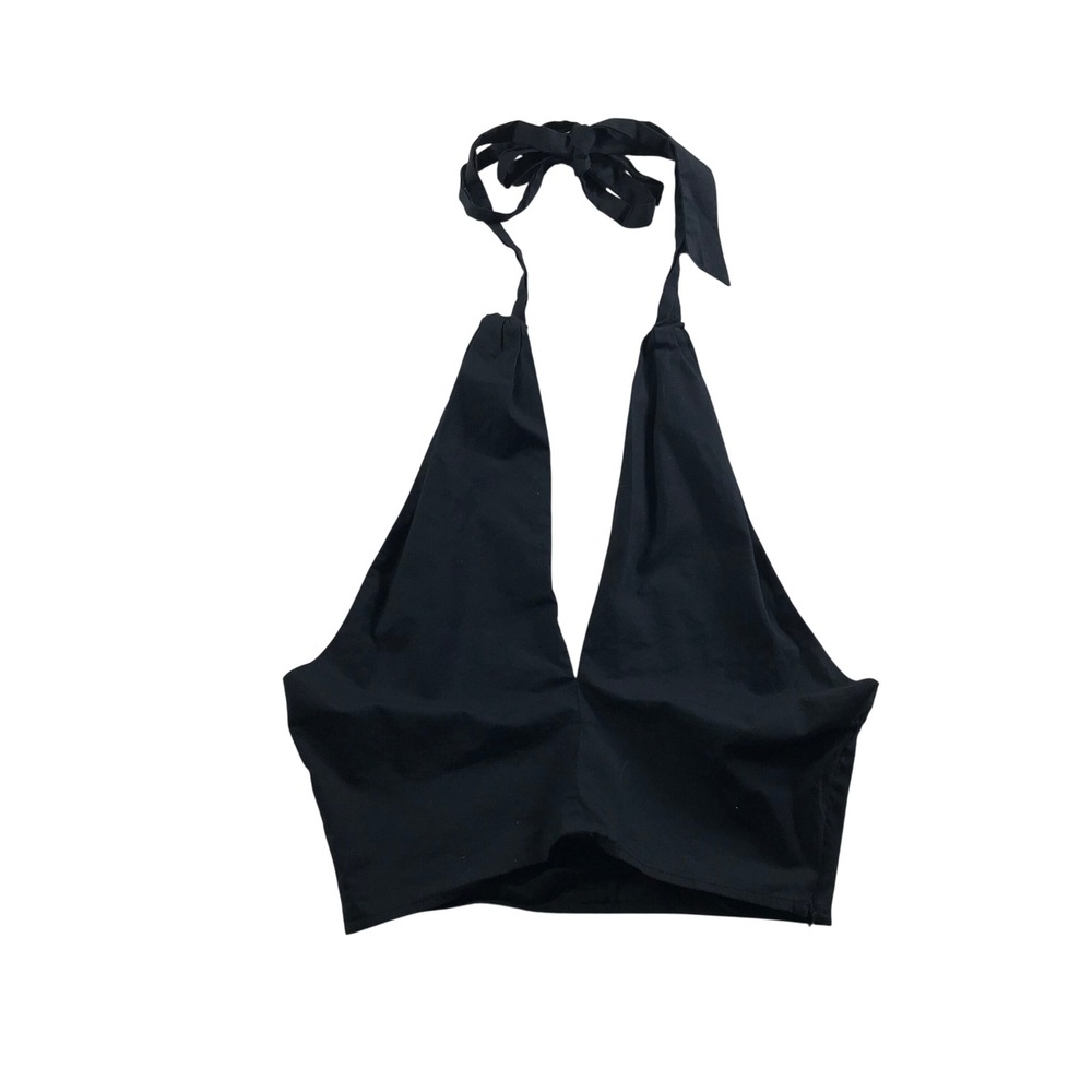 STAUD Black Halter Crop Top Deep V-Neck Tie Neck Size 8